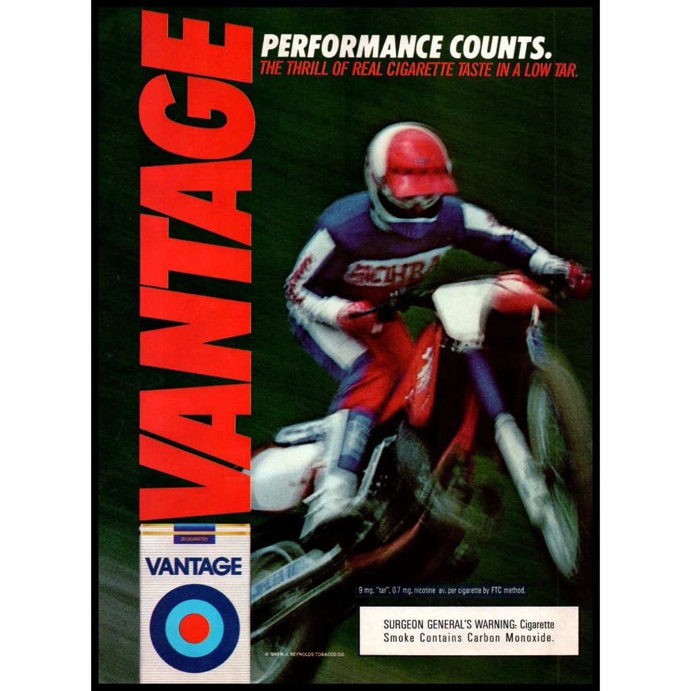 1985 Vantage Cigarettes Vintage Print Ad Dirt Bike Motocross Wall Art Photo